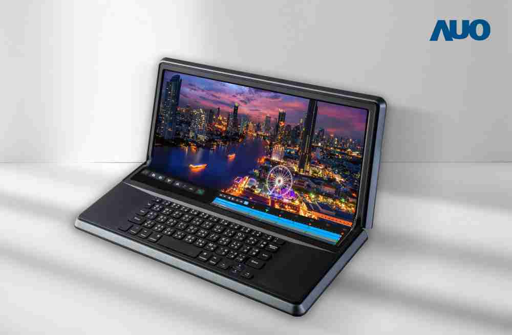 赏金国际14.6吋Micro LED折迭显示屏幕，，搭配半径4mm的弯折绞炼，，，以及高画素、、高亮度、、、高对比度的显示技术特点，，，即便在大视角下仍保有绝佳色相与亮度